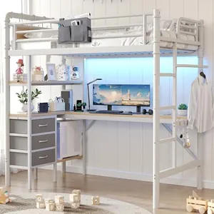 Twin Size Loft Bed with L-Shaped Desk