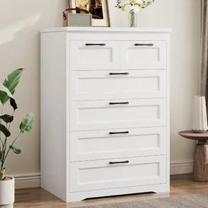 White 6 Drawer Dresser for Bedroom, Tall