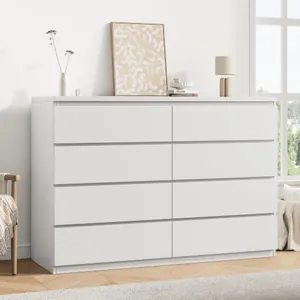 White 8 Drawer Dresser for Bedroom (15.3" D x 55.2" W x 32.3" H)