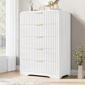 White Fluted 5 Drawer Dresser with Curved Profile